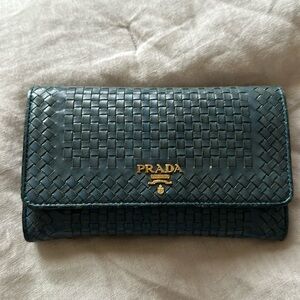 Prada Blue Woven Leather Wallet